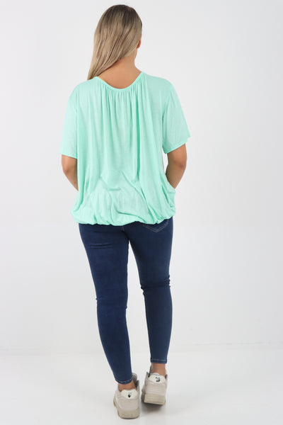 Italian Bubble Hem Stretchy Short Sleeve Top