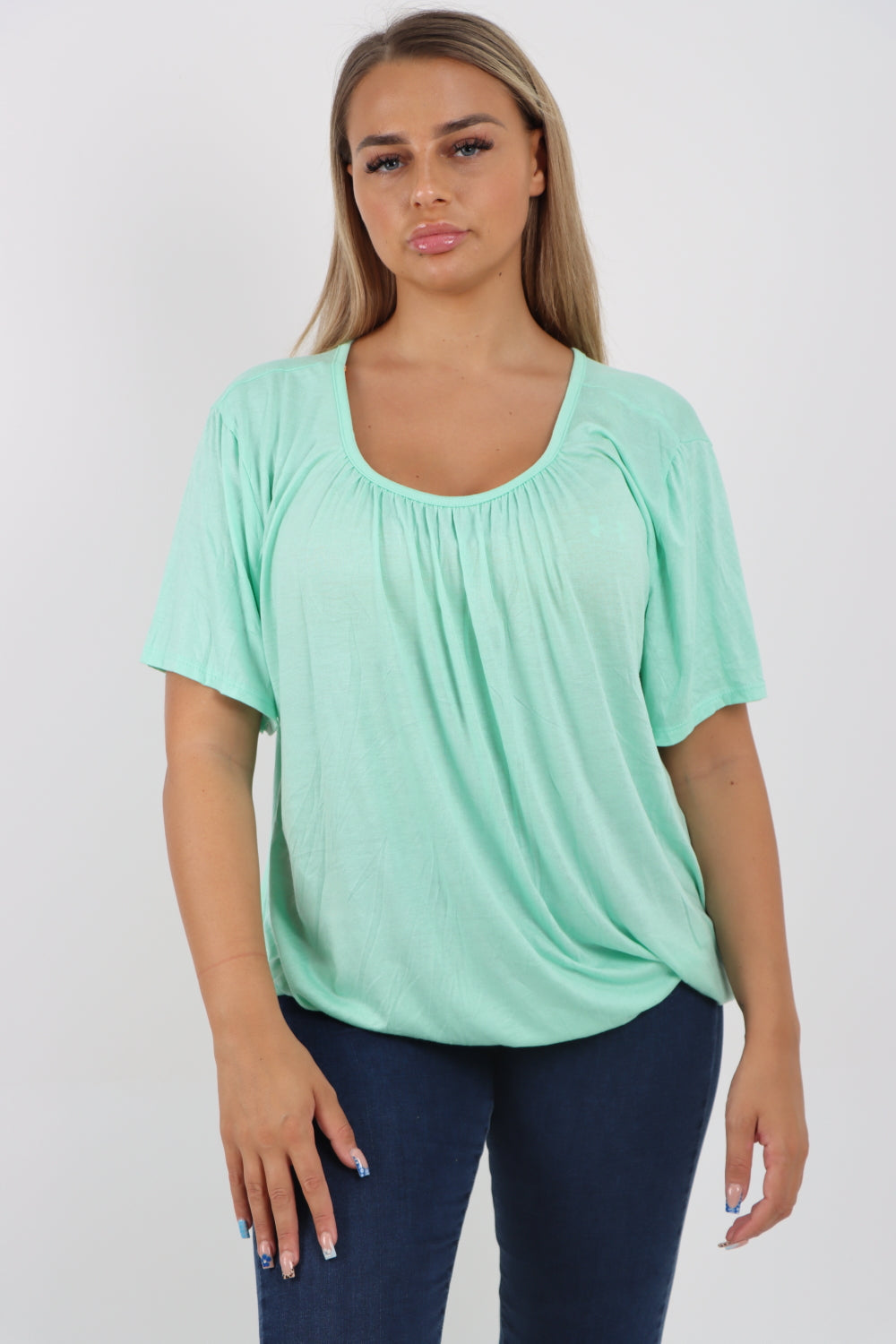 Italian Bubble Hem Stretchy Short Sleeve Top