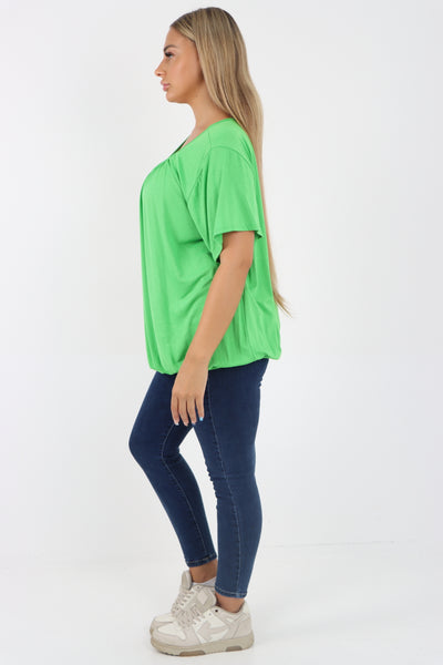 Italian Bubble Hem Stretchy Short Sleeve Top