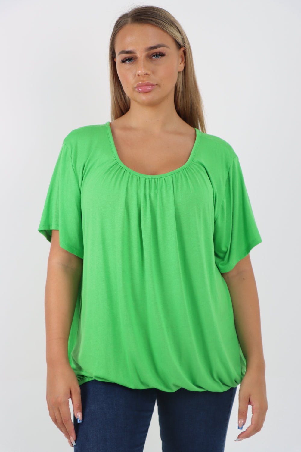 Italian Bubble Hem Stretchy Short Sleeve Top