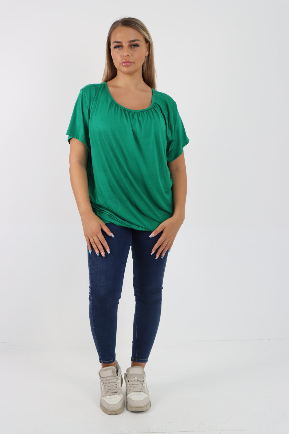 Italian Bubble Hem Stretchy Short Sleeve Top