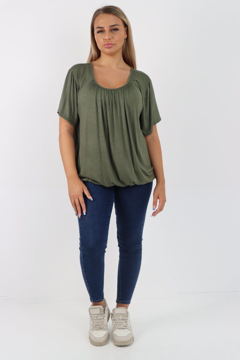 Italian Bubble Hem Stretchy Short Sleeve Top