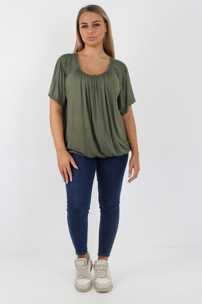 Italian Bubble Hem Stretchy Short Sleeve Top