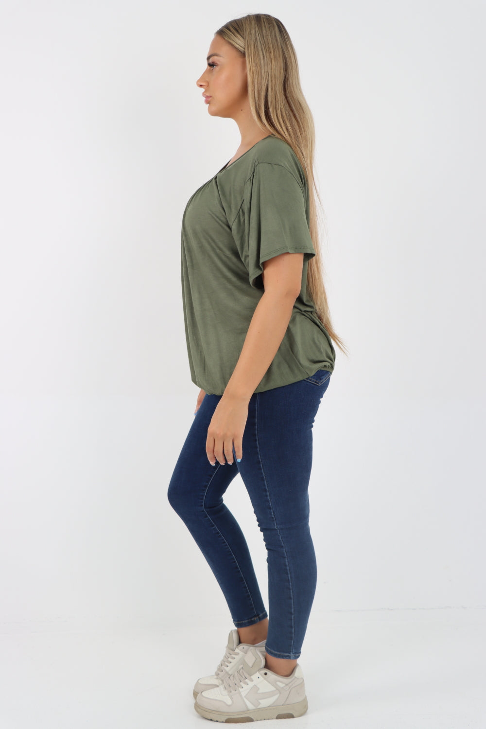 Italian Bubble Hem Stretchy Short Sleeve Top