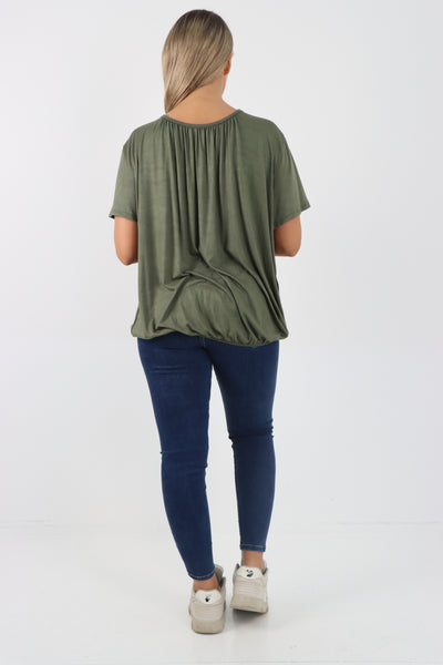 Italian Bubble Hem Stretchy Short Sleeve Top