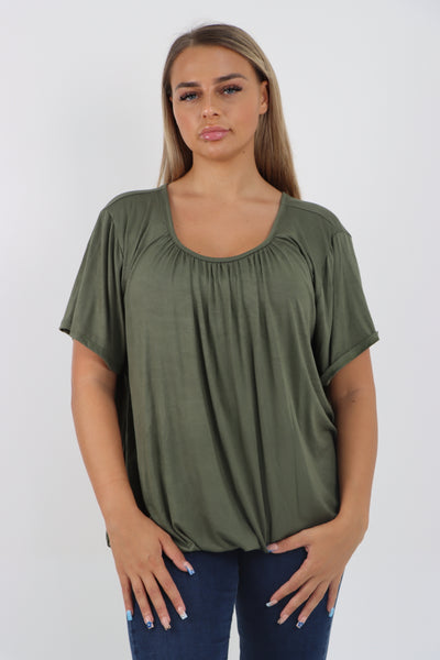 Italian Bubble Hem Stretchy Short Sleeve Top