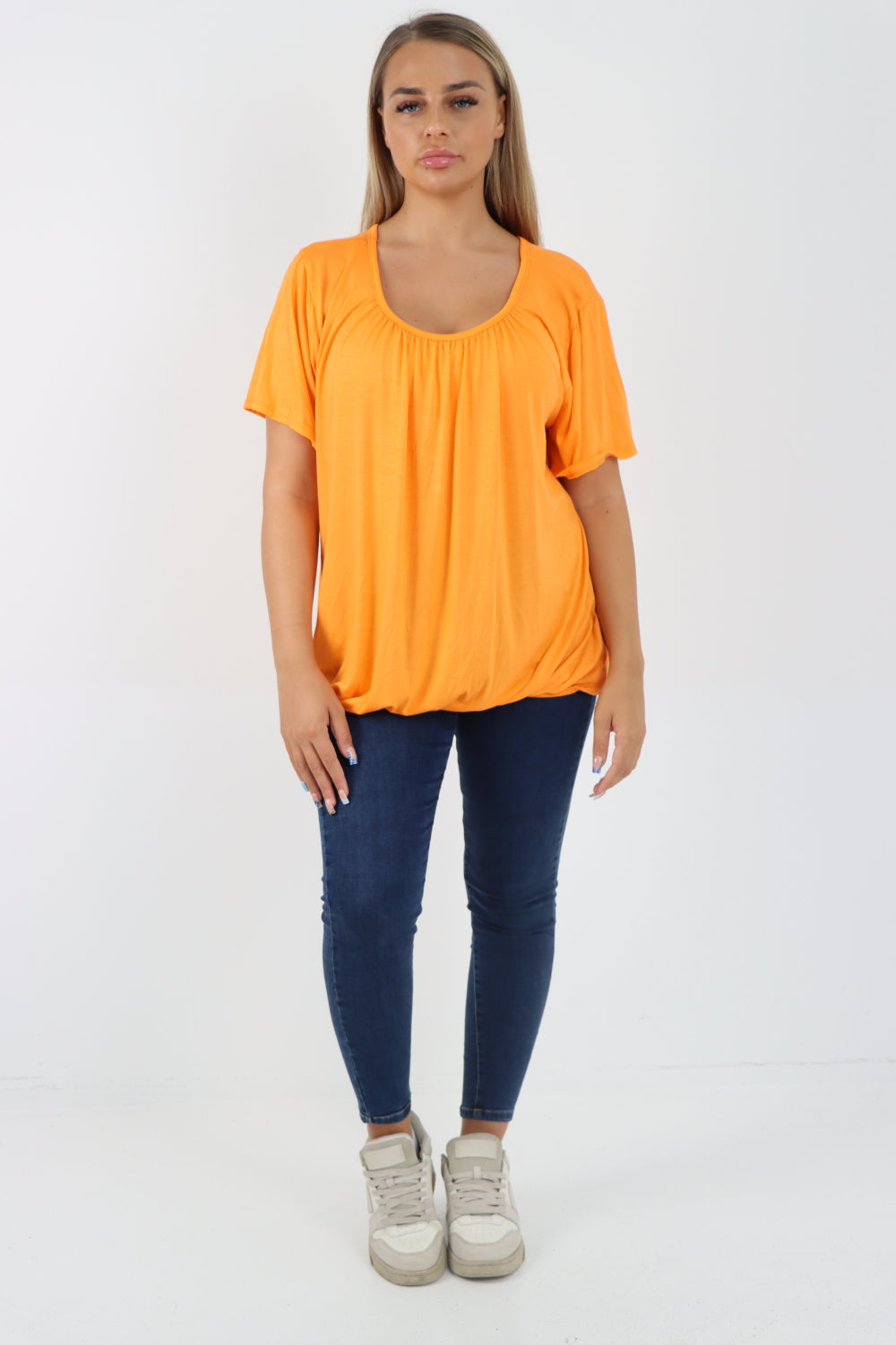 Italian Bubble Hem Stretchy Short Sleeve Top