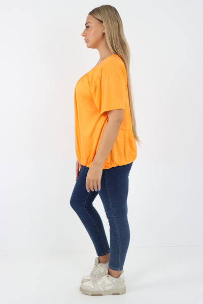 Italian Bubble Hem Stretchy Short Sleeve Top