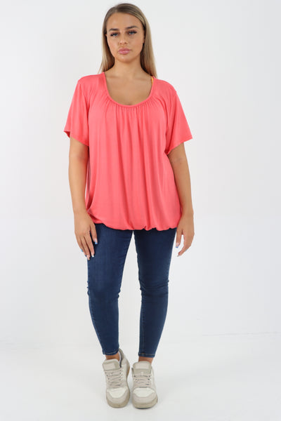 Italian Bubble Hem Stretchy Short Sleeve Top