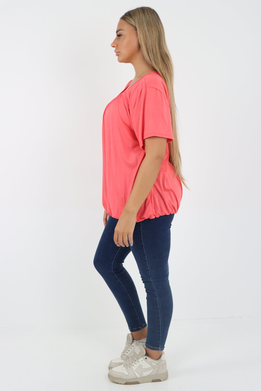 Italian Bubble Hem Stretchy Short Sleeve Top