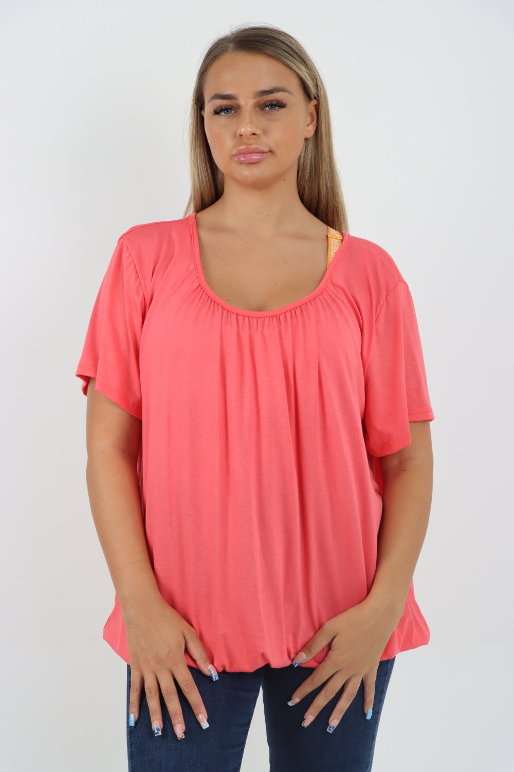 Italian Bubble Hem Stretchy Short Sleeve Top