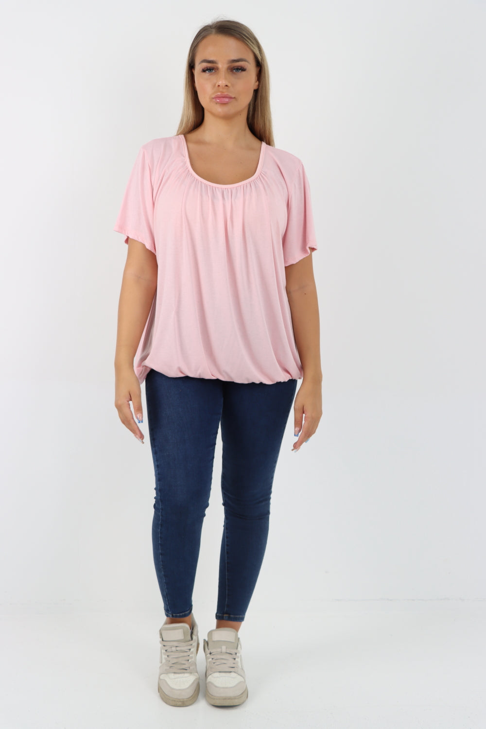 Italian Bubble Hem Stretchy Short Sleeve Top