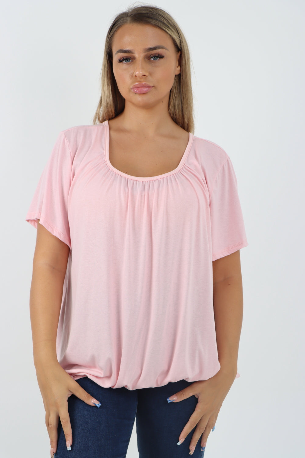 Italian Bubble Hem Stretchy Short Sleeve Top