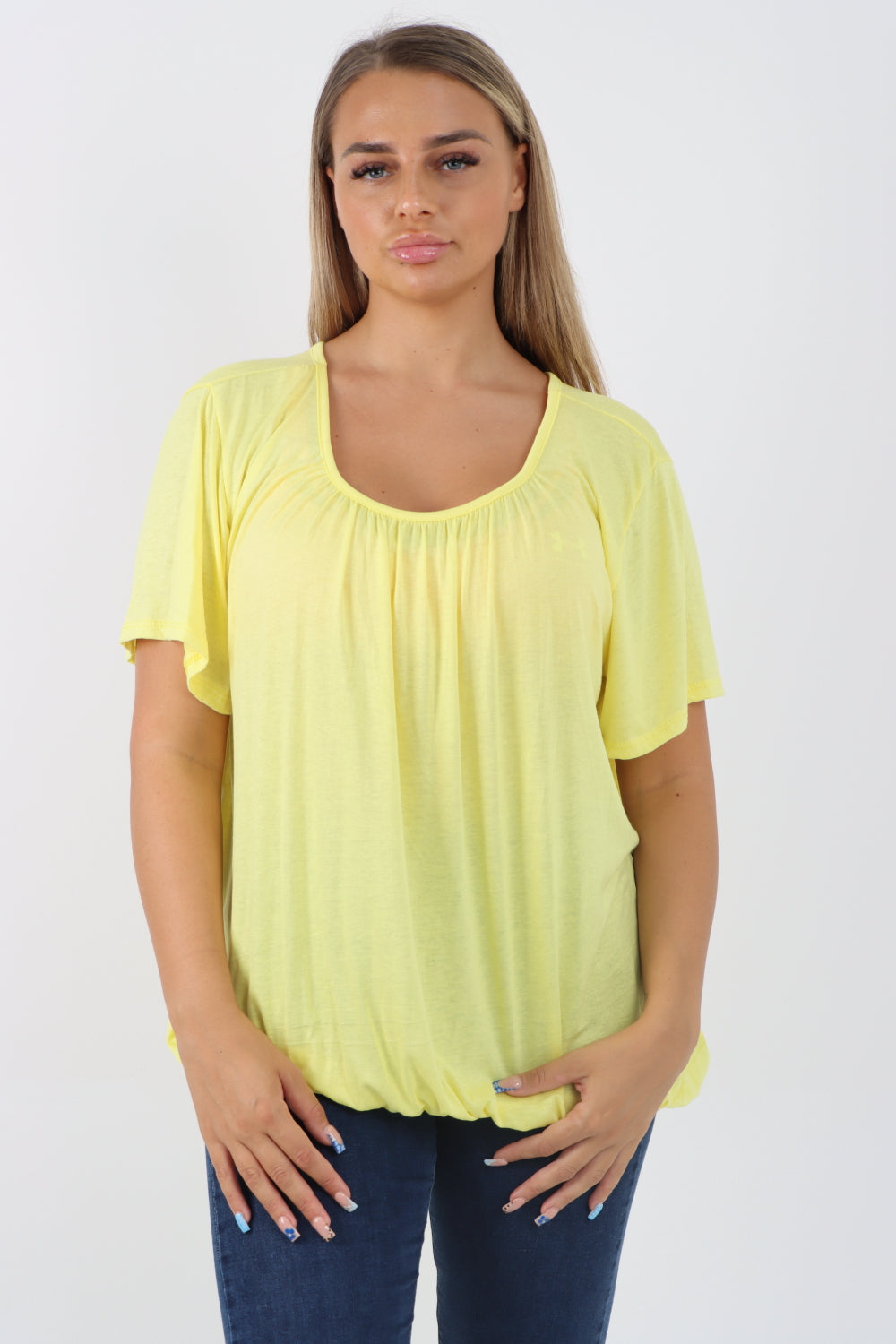 Italian Bubble Hem Stretchy Short Sleeve Top