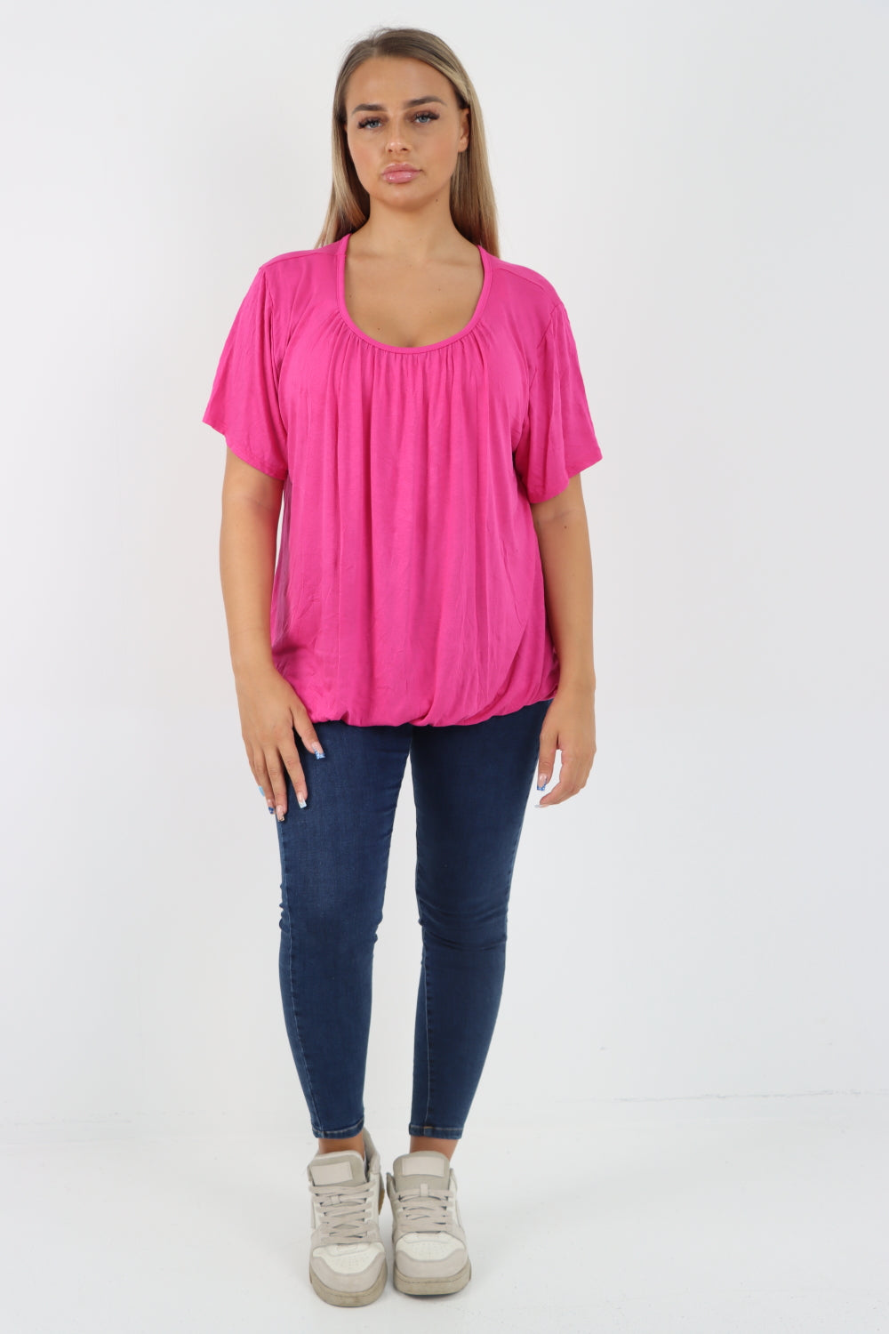 Italian Bubble Hem Stretchy Short Sleeve Top