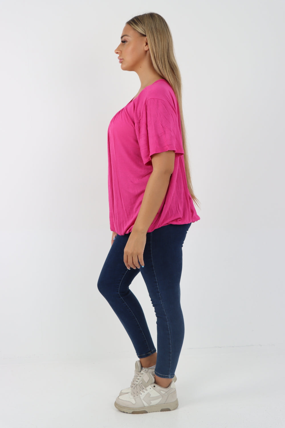 Italian Bubble Hem Stretchy Short Sleeve Top