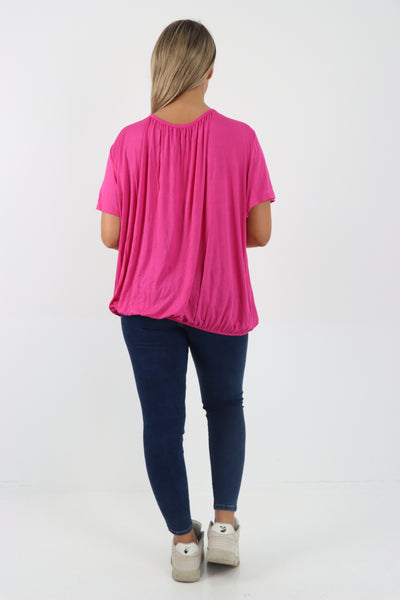 Italian Bubble Hem Stretchy Short Sleeve Top