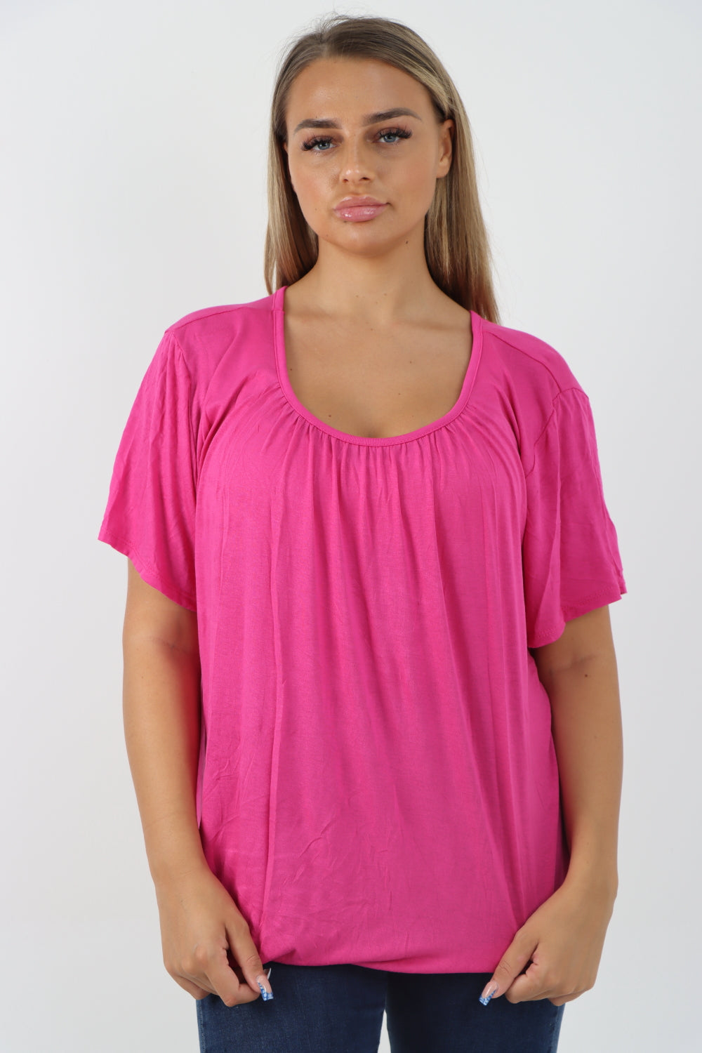 Italian Bubble Hem Stretchy Short Sleeve Top