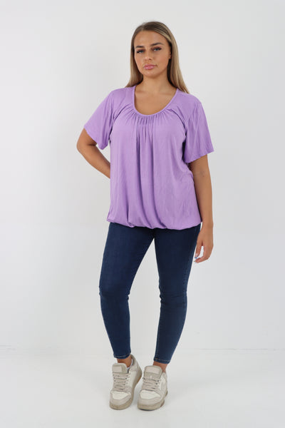 Italian Bubble Hem Stretchy Short Sleeve Top