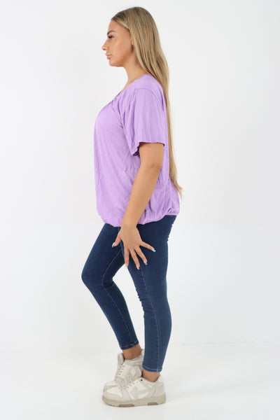 Italian Bubble Hem Stretchy Short Sleeve Top