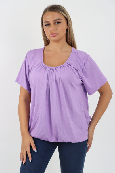 Italian Bubble Hem Stretchy Short Sleeve Top