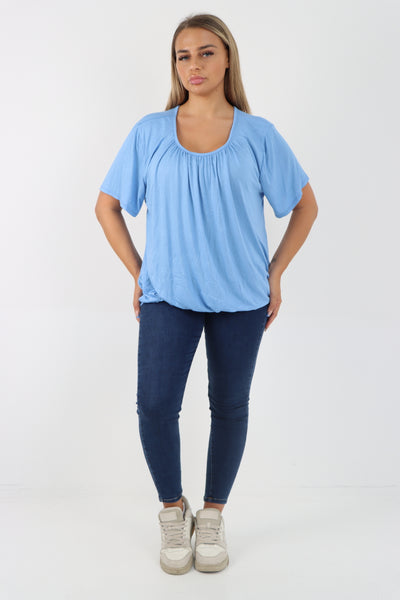 Italian Bubble Hem Stretchy Short Sleeve Top