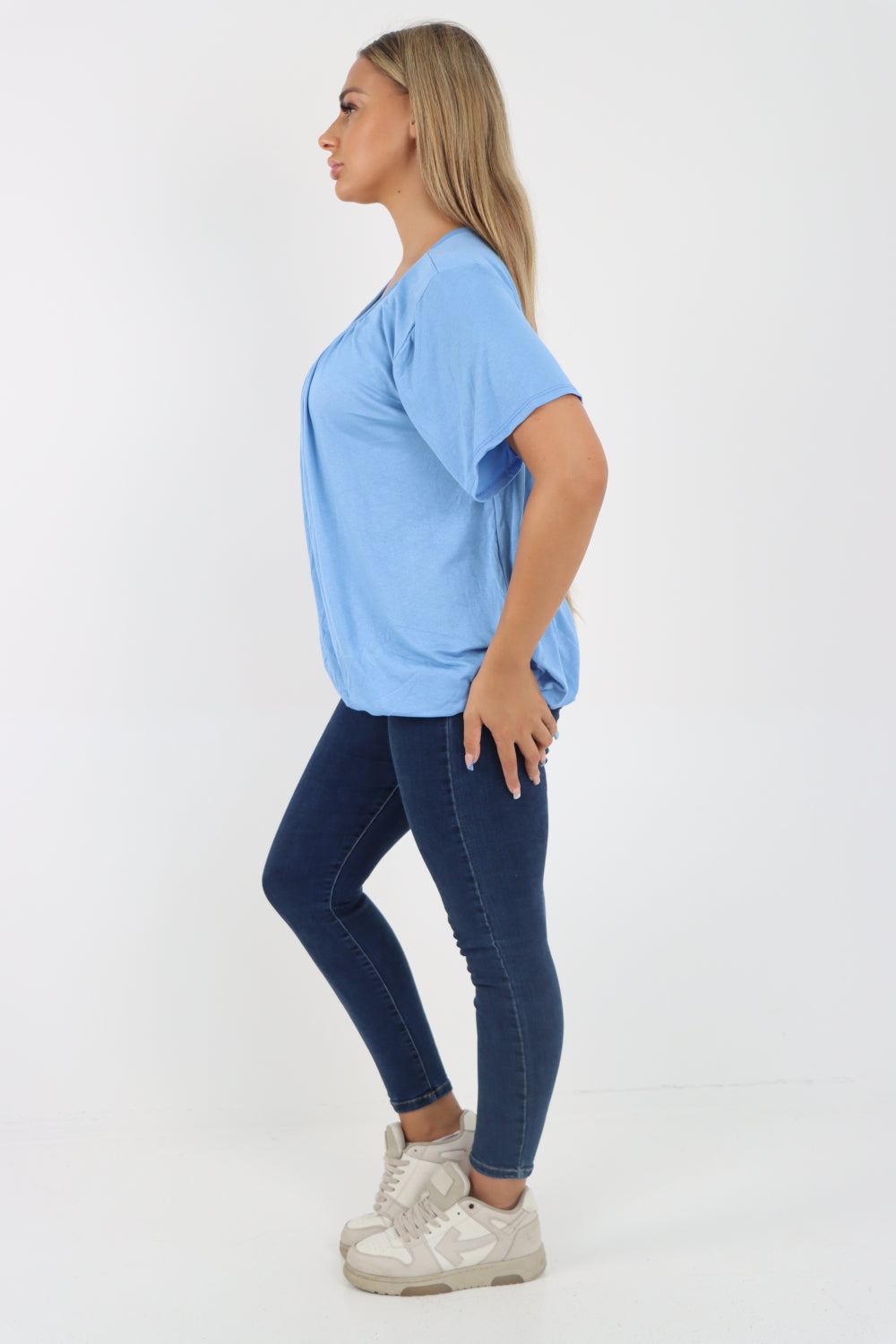 Italian Bubble Hem Stretchy Short Sleeve Top