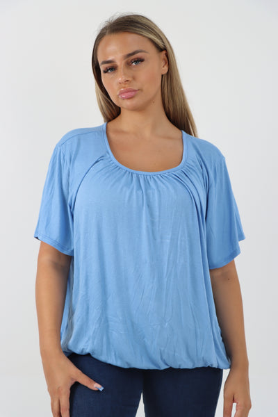 Italian Bubble Hem Stretchy Short Sleeve Top