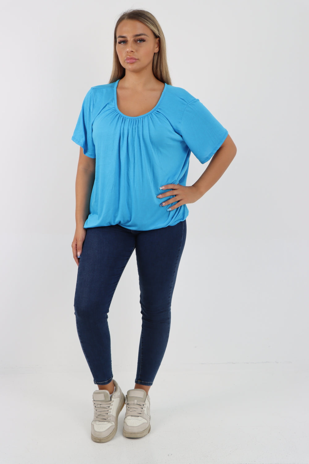 Italian Bubble Hem Stretchy Short Sleeve Top