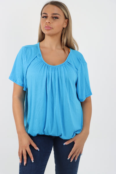 Italian Bubble Hem Stretchy Short Sleeve Top