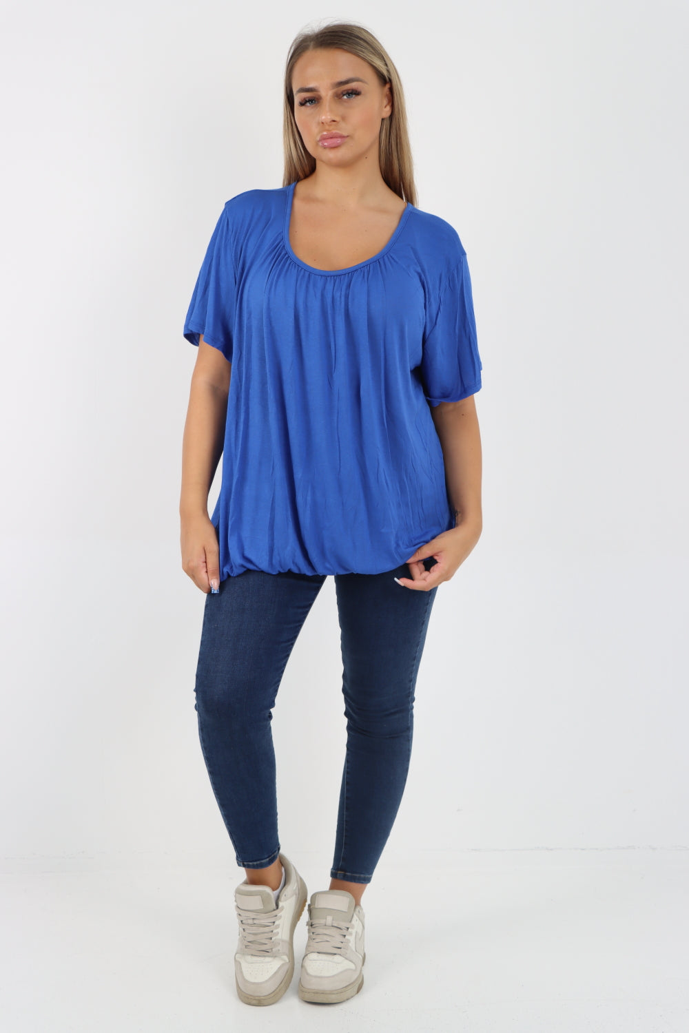 Italian Bubble Hem Stretchy Short Sleeve Top