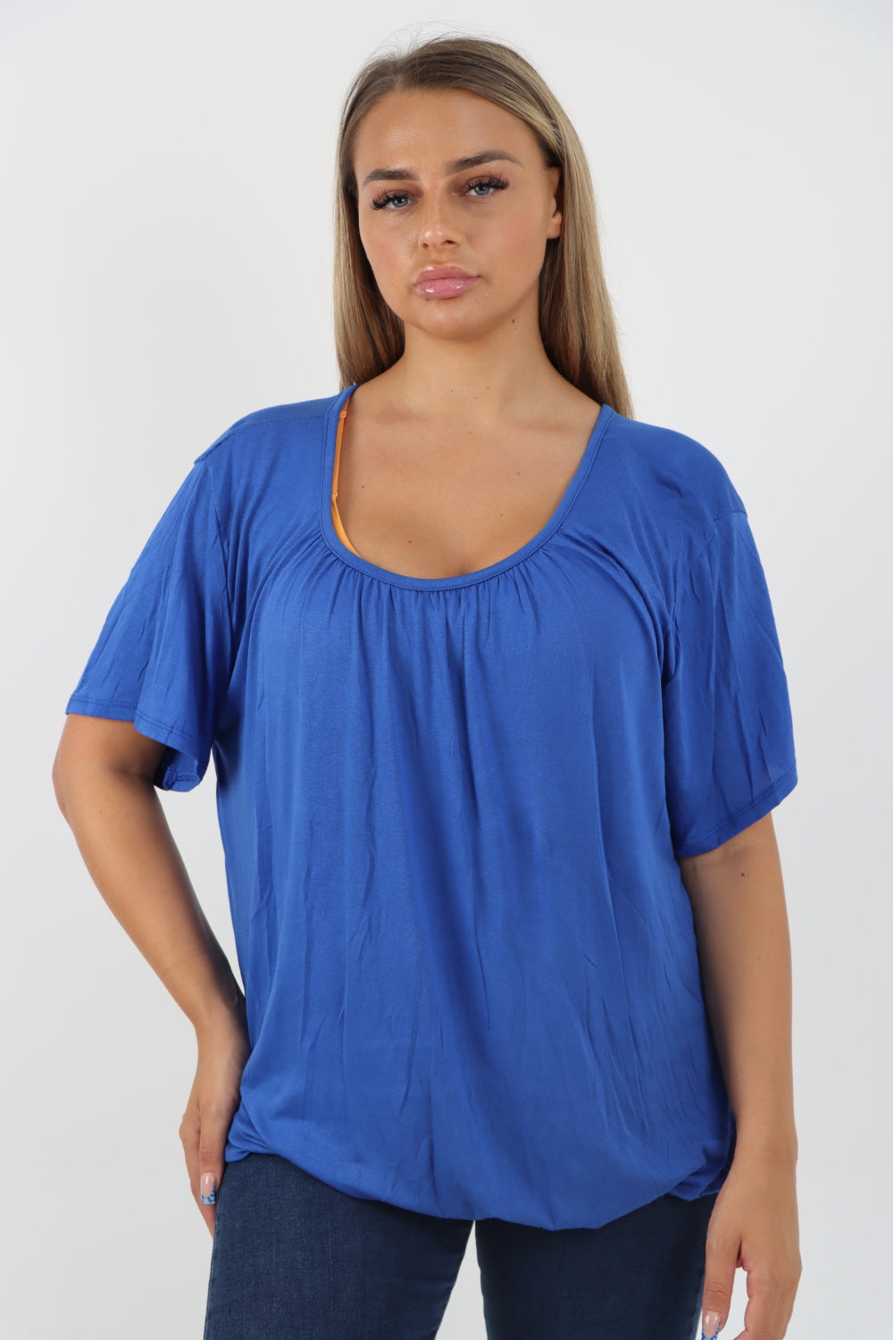 Italian Bubble Hem Stretchy Short Sleeve Top