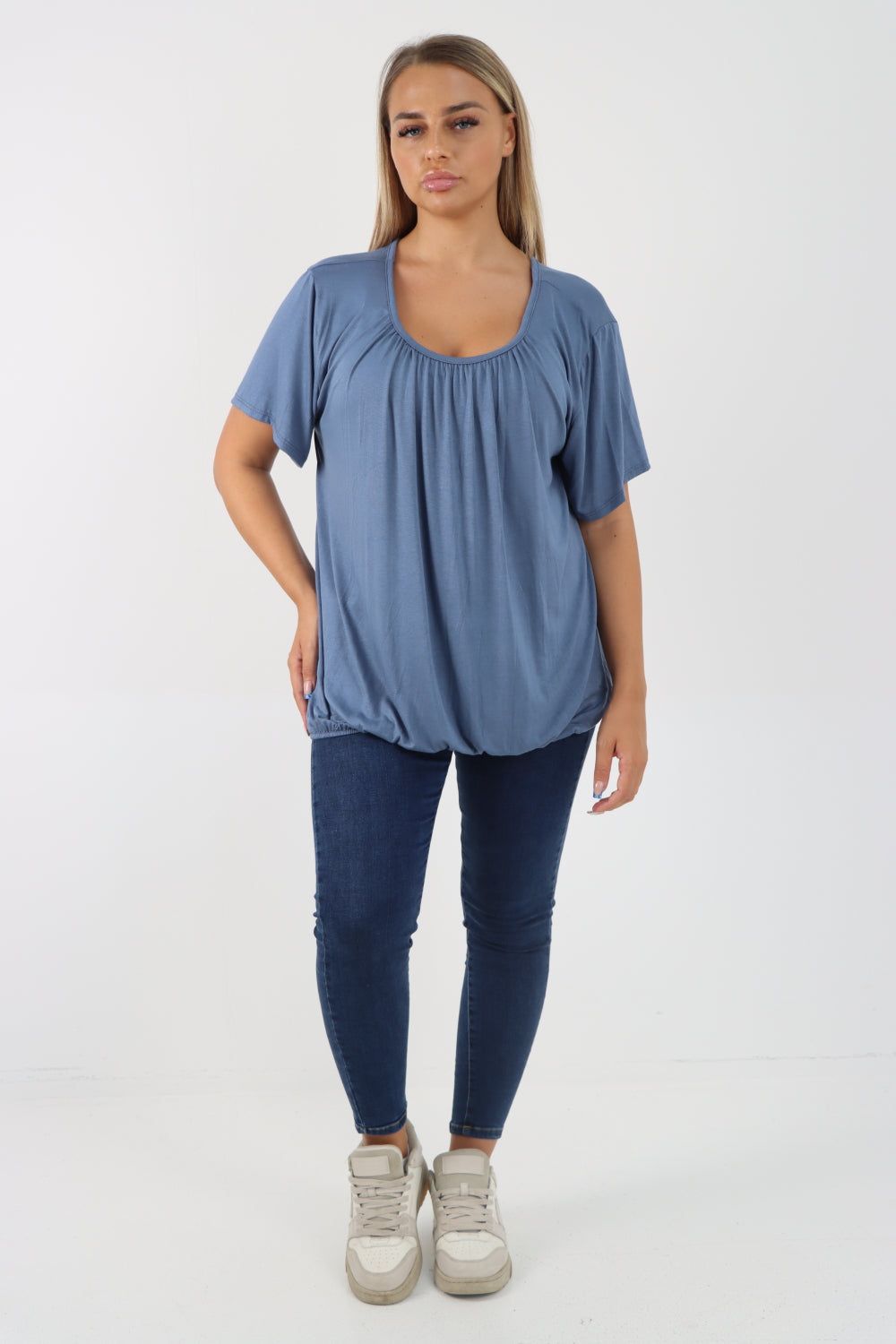 Italian Bubble Hem Stretchy Short Sleeve Top