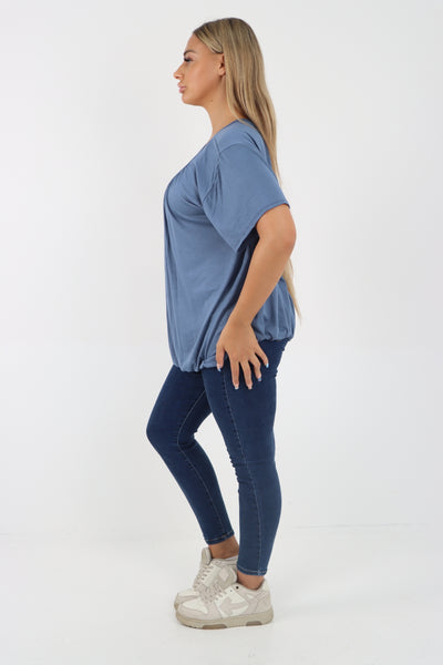 Italian Bubble Hem Stretchy Short Sleeve Top