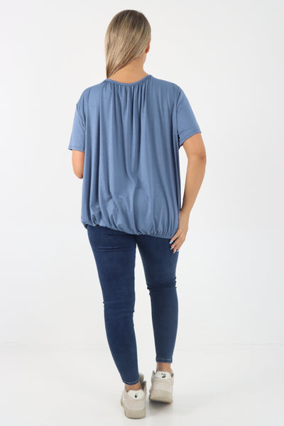 Italian Bubble Hem Stretchy Short Sleeve Top