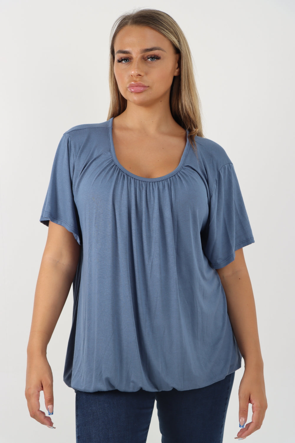 Italian Bubble Hem Stretchy Short Sleeve Top