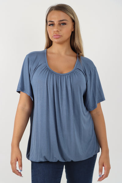 Italian Bubble Hem Stretchy Short Sleeve Top