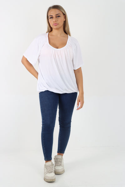 Italian Bubble Hem Stretchy Short Sleeve Top