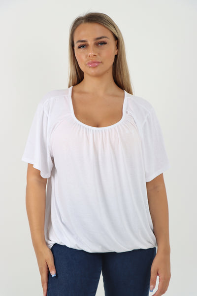 Italian Bubble Hem Stretchy Short Sleeve Top