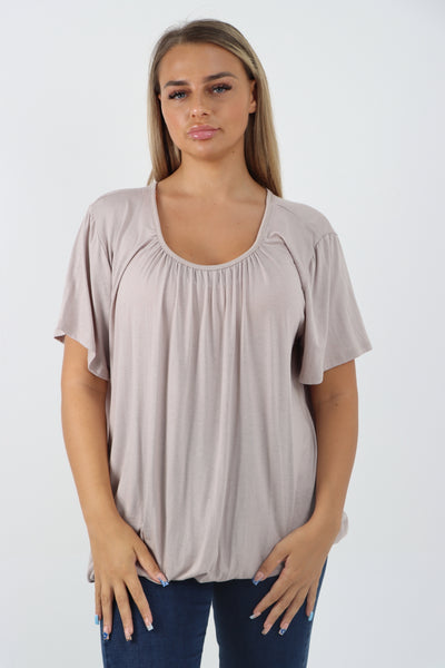 Italian Bubble Hem Stretchy Short Sleeve Top