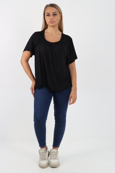 Italian Bubble Hem Stretchy Short Sleeve Top