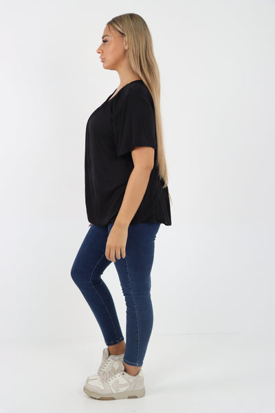 Italian Bubble Hem Stretchy Short Sleeve Top