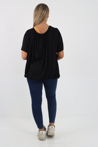 Italian Bubble Hem Stretchy Short Sleeve Top