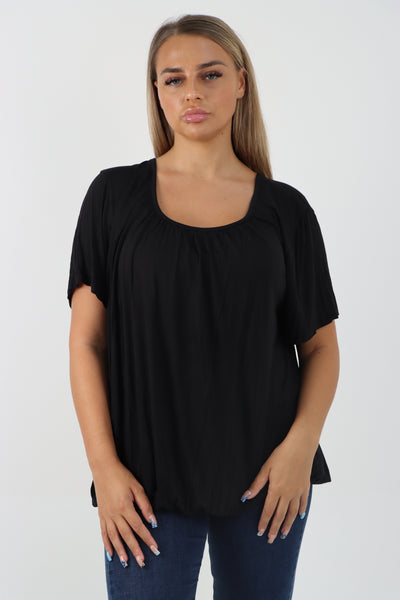 Italian Bubble Hem Stretchy Short Sleeve Top