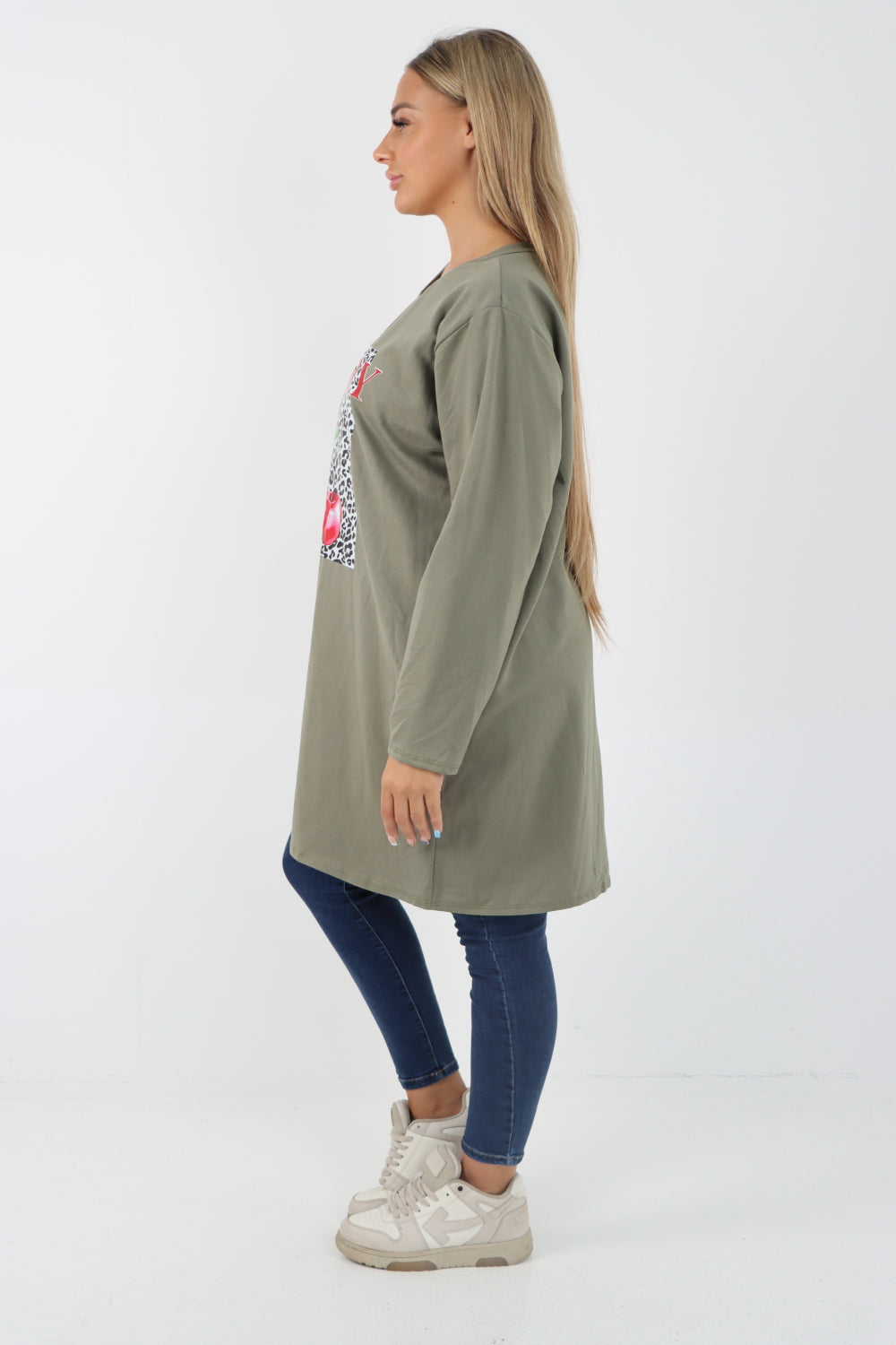 Italian Cherry Print Long Sleeve Front Pocket Tunic Top