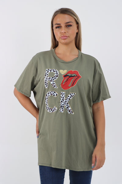 Italian Rock Print Short Sleeve Round Neck Tunic Top