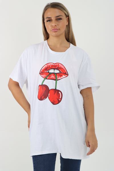 Italian Cherry Lip Print  Short Sleeve Tunic Top