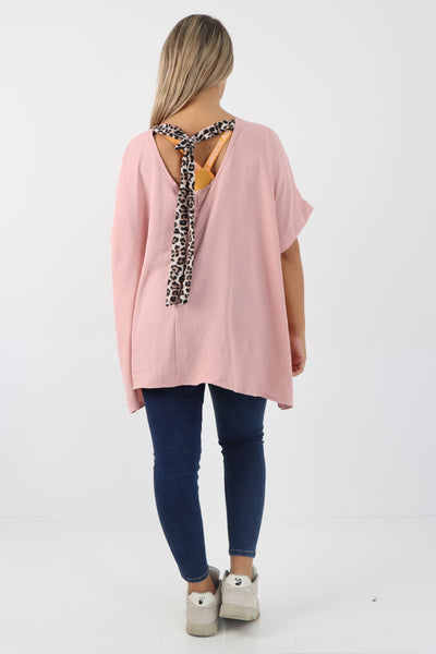 Italian Leopard Tie Back Knot Tunic Top