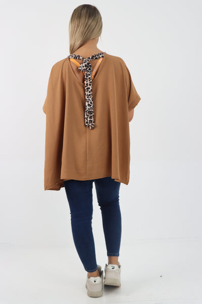 Italian Leopard Tie Back Knot Tunic Top