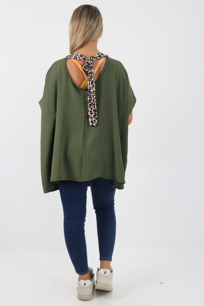 Italian Leopard Tie Back Knot Tunic Top